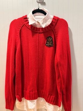Ralph Lauren Red Crewneck Sweater with Embroidered Crest Patch